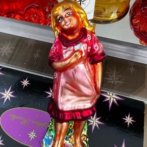 Vintage Christopher Radko tag attached, beautiful young lady in a red dress